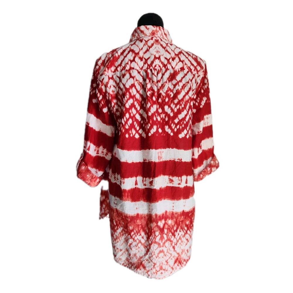 Beaches & boho Cotton Tie Dye Button Front High Low Beach Cover Up Blouse Size L - Picture 4 of 7